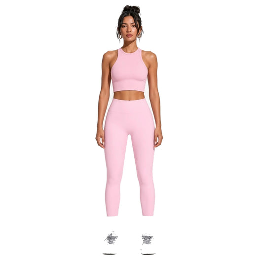 High Waisted Leggings — Pink front
