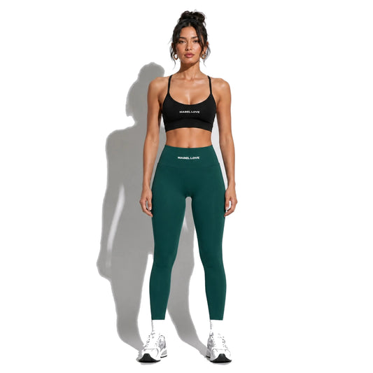 High-Waisted Yoga Leggings — dark green front
