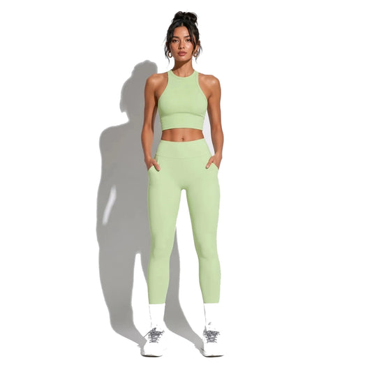 High Waisted Leggings — Apple Green front