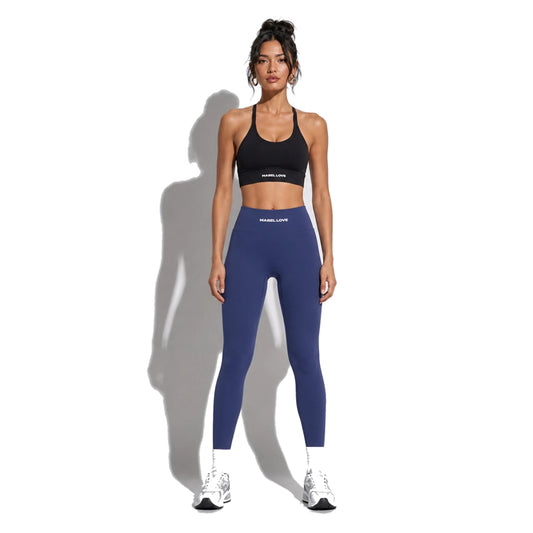 High-Waisted Yoga Leggings — lake blue front