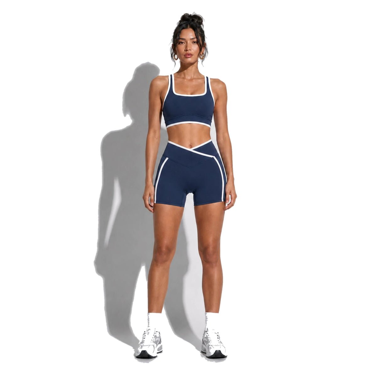 High Stretch Solid Yoga Shorts Set — blue front