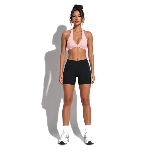 Set — Twist Halter bra Pink + Legging Shorts front on-model 2048