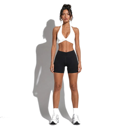 Set — Twist Halter bra White + Legging Shorts front on-model 2048
