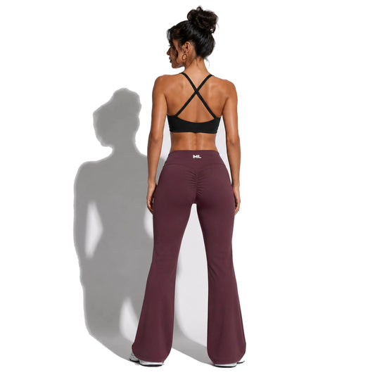 Set — Infinity bra + Scrunch Butt Leggings Plum Purple back on-model 2048 (floor-length flare)