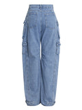 Blue Denim Cargo Pants (Back Angle)