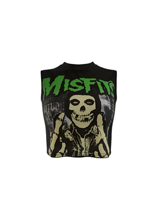 Streetwear Misfits Skull Crop Top Tee - Mabel Love Co - Sleeveless Crop Top