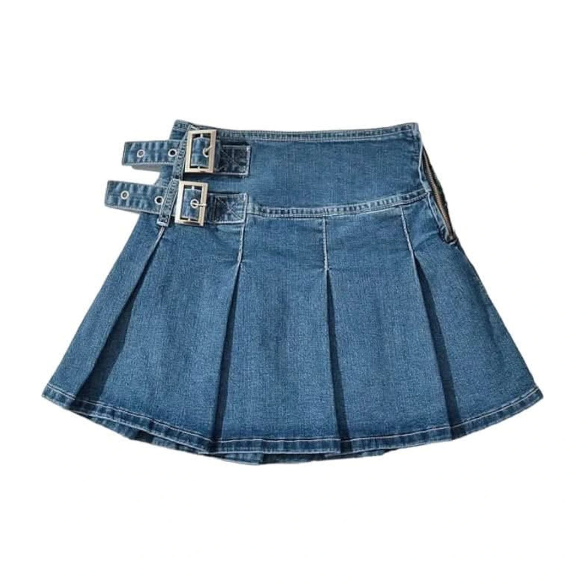Pleated Denim Mini Skirt
