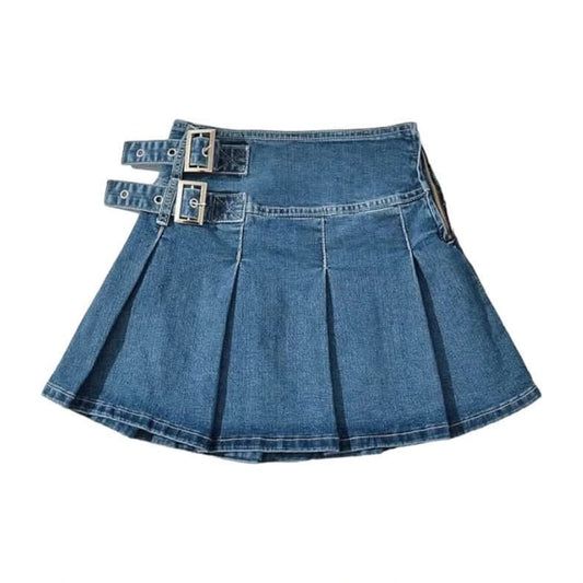 Pleated Denim Mini Skirt