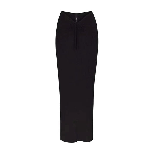 High Waisted Mid Length Skirt with Hip Wrap