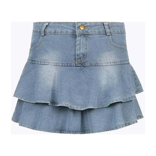 Ruffle Denim Mini Skirt
