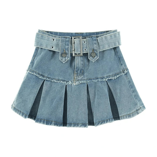 Denim Pleated Mini Skirt