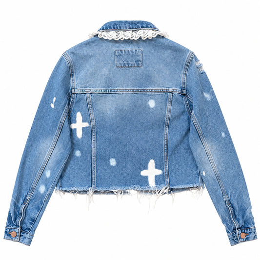 Cross Lace Crop Denim Jacket — back