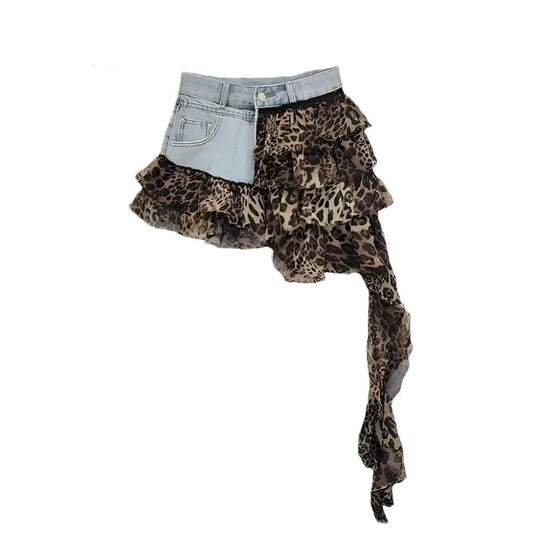 Leopard Print Denim Skort