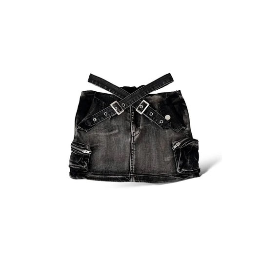 Cross Belt Off Waist with A - Line High Waist Cargo Mini Skirt