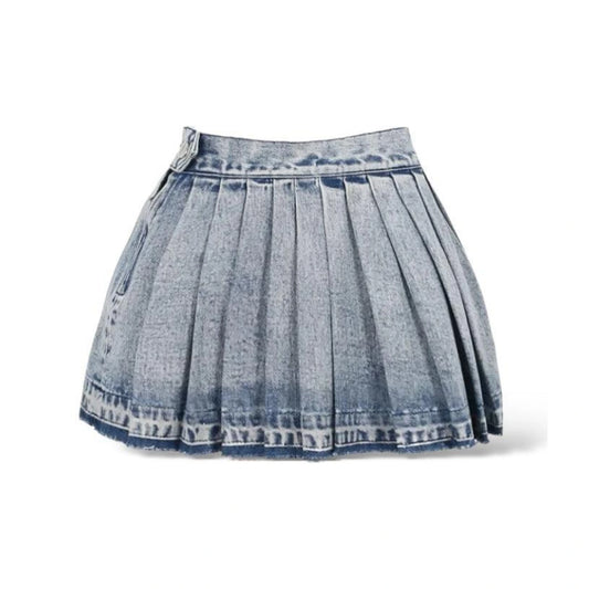 Pleated Denim Skirt