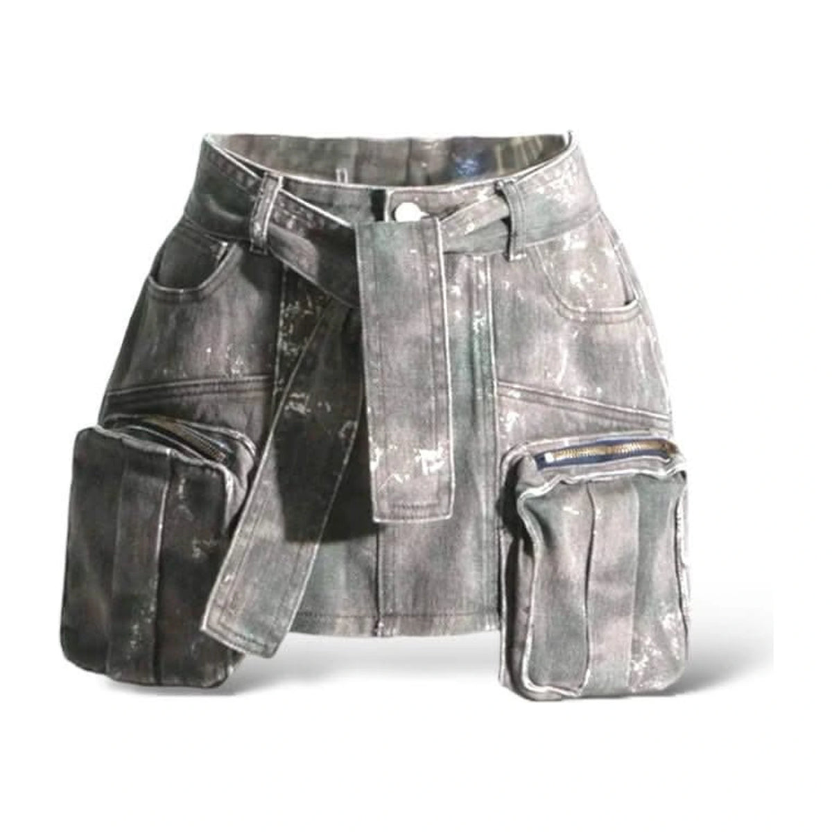 Black Splattered Denim Skirt