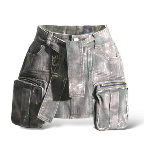 Black Splattered Denim Skirt