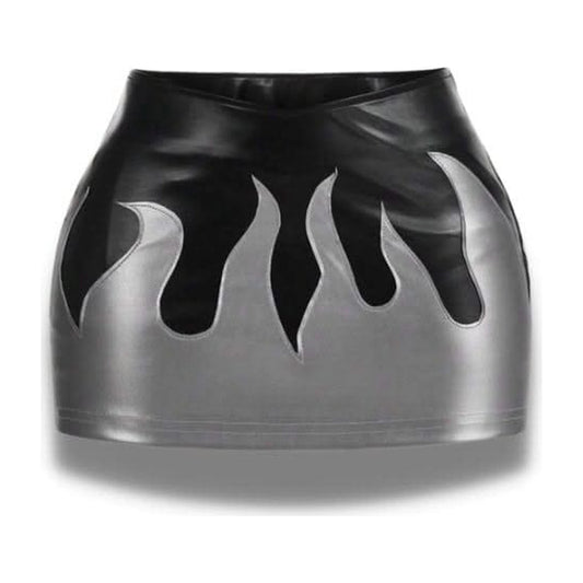 Flame Black leather mini skirt