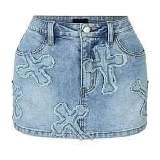 Cross Denim Mini Skirt