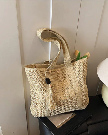 Large French Style Straw Beach Tote bag