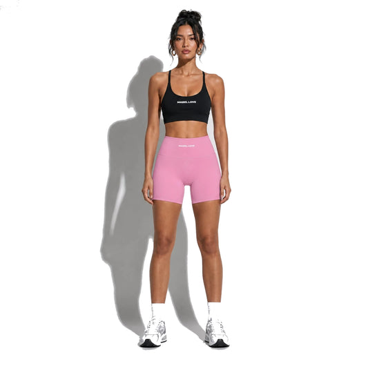 Set — Infinity bra + Legging Shorts Pink front on-model 2048