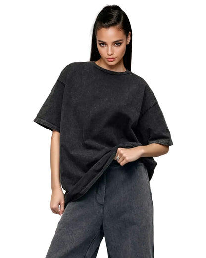 Camiseta de algodón lavada de gran tamaño