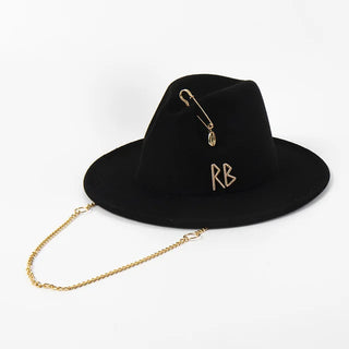 Black Fedora Hat with Metal Chain Strap