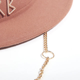 Fedora Hat with Metal Chain Strap (Close-up photo of metal chain strap)