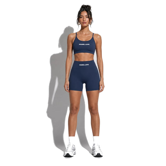 Set — Infinity bra + Legging Shorts Blue front on-model 2048