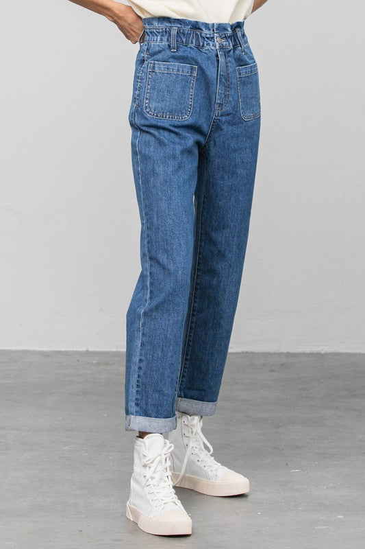 High Rise Paper Bag Waist Slouch Jeans