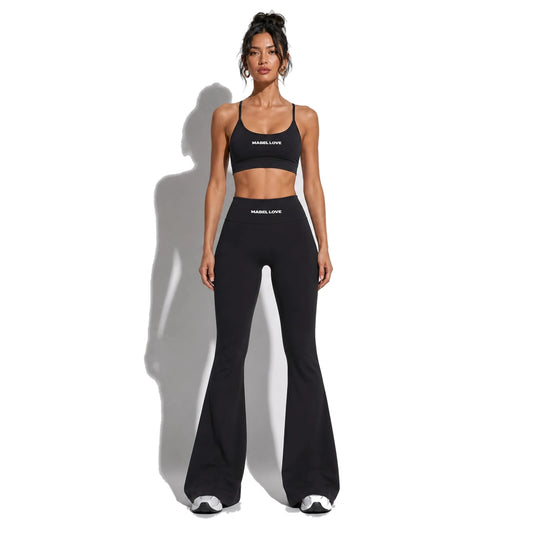 Set — Infinity bra + Scrunch Butt Leggings black front on-model 2048 (floor-length flare)