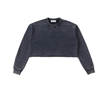 Cries Easily Washed Raw Edge Cropped Sweatshirt