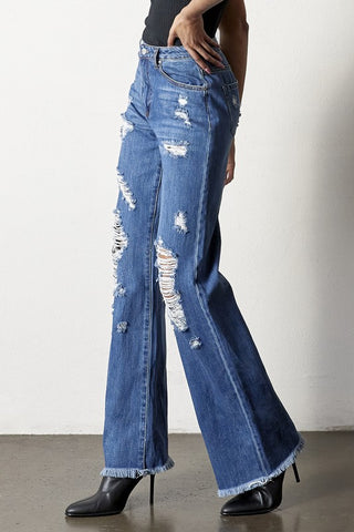 Side details of Distressed Frayed Hem Dad Jeans