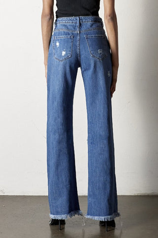 Back details of Distressed Frayed Hem Dad Jeans