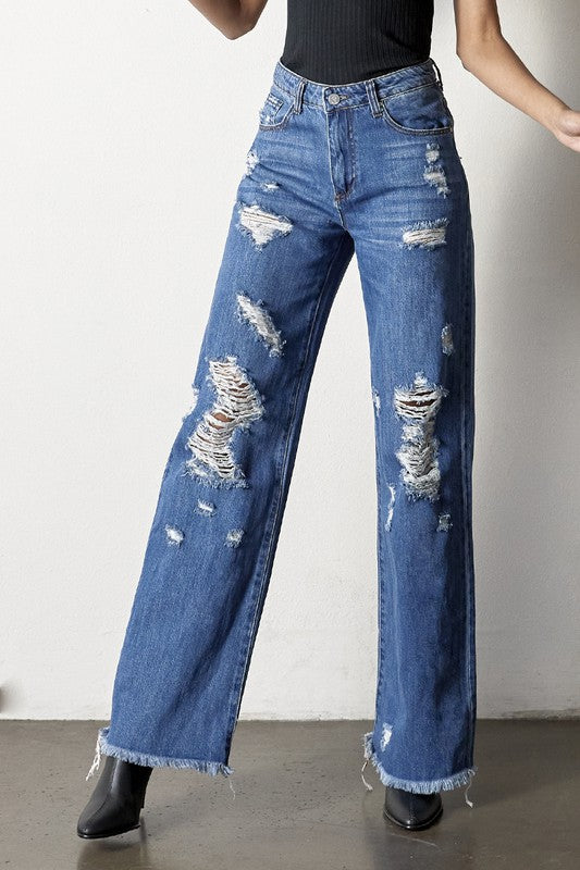 Distressed Frayed Hem Dad Jeans