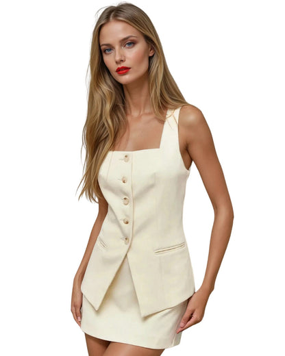 Sleeveless Square Neck Office Lady Set