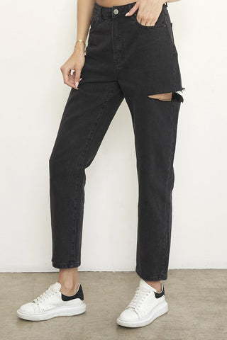 Side details of High-Rise Ripped Mom Jeans