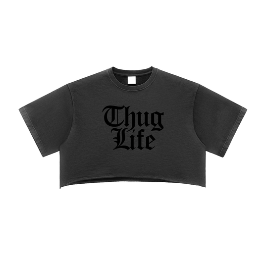 thug life Washed Raw Edge Crop Top