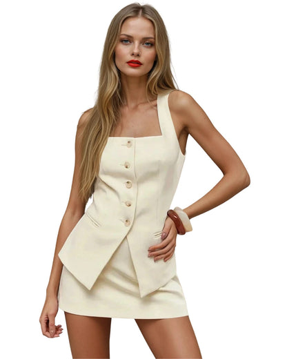 Sleeveless Square Neck Office Lady Set