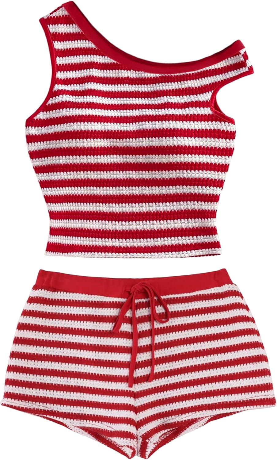 Women'S Striped Set 2 Piece Outfits Knit off the Shoulder Crop Tank Top Mini Shorts Vacation Going Out Sets