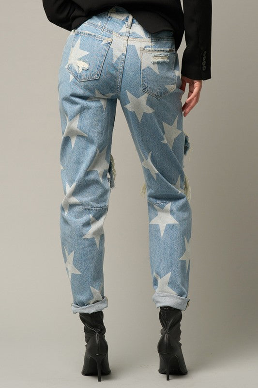 Star Print Slouch Jeans