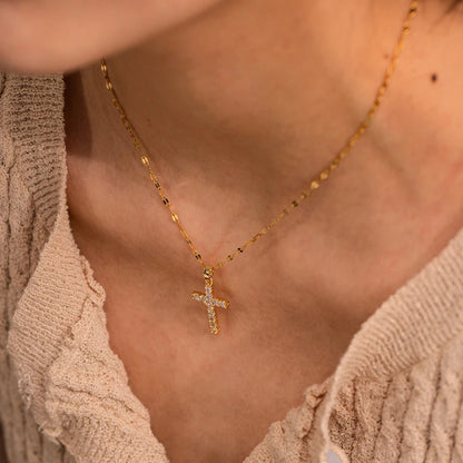 18K Gold Plated White Cubic Zirconia Cross Pendant Necklace 6