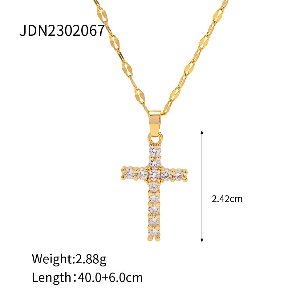 18K Gold Plated White Cubic Zirconia Cross Pendant Necklace - Size details