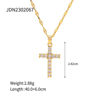 18K Gold Plated White Cubic Zirconia Cross Pendant Necklace - Size details