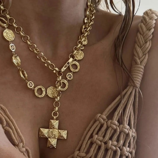 18k Gold-Plated Cross Water Swirl Necklace