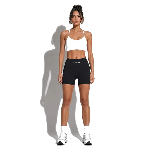 Set — Infinity bra white + Legging Shorts black front on-model 2048