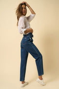 High Rise Flap Waist Relaxed Jeans