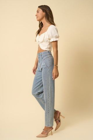 Side details of High-Waisted Seamed Tapered Jeans