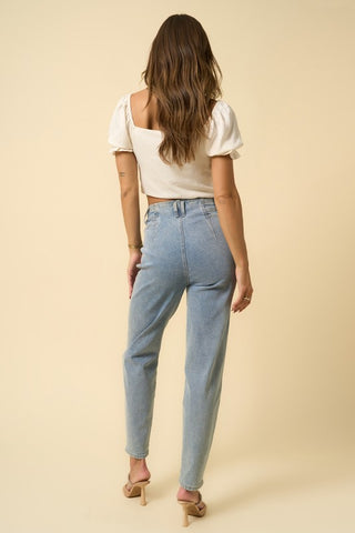 Back details of High-Waisted Seamed Tapered Jeans