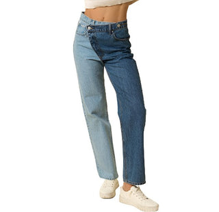 High-Waisted Two-Toned Color Straight Jeans